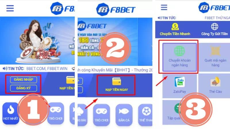 Hướng dẫn nạp tiền tại F8bet 